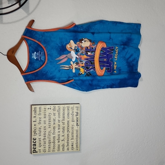 A New Legacy Space Jam Tie Dyed Aqua Blue Tune Squad Tank Top Sz. L - Picture 1 of 4